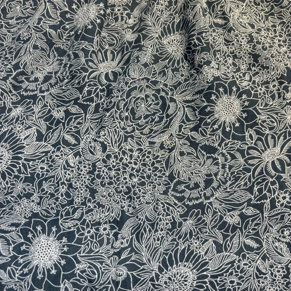 LOFT Mini Skirt Small Blue Grey Floral pattern in White Boho Lined Smocked Waist - Picture 3 of 13